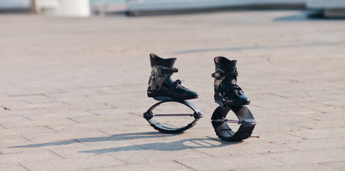 Jumping shoes close up otdoor. Sport concept