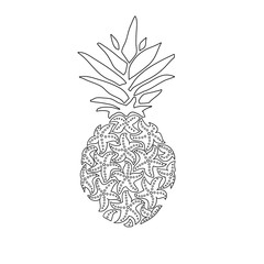 Pineapple drawn line. Pineapple of sea stars. Sea food.