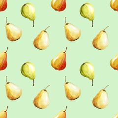pear pattern, fruit,  food, delicious,  watercolor,  art, draw, hand drawn, picture, style design, décor, seamless pattern with fresh fruits, color