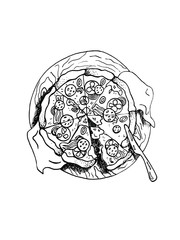 pizza icon vector,sketch style on white background