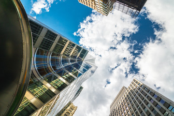 New York City Skyscrapers Against Cloudy Blue Sky