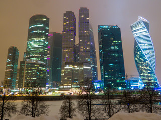 MOSCOW, RUSSIA - FEBRUARY 18, 2018: View of the complex of "Moscow City". Moscow's International Business Center.