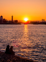 Magical sunset from the Neva River. In St. Petersburg, Russia