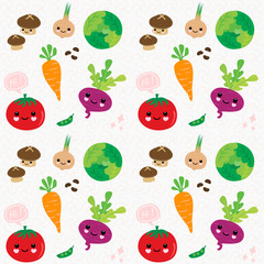  Seamless pattern hand draw cute vegetables.