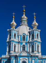Fototapeta na wymiar Smolny Convent of the Resurrection (or Smolny Cathedral). In St. Petersburg, Russia