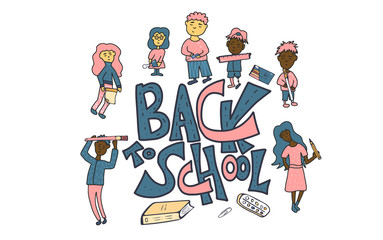 Back to school text for banner. Vector illustration.