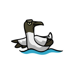 Sad seagull bird with black head and wings of ocean oil