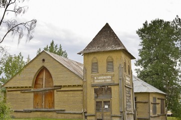 Fototapeta na wymiar Deserted historic church in Dawson City, Yukon, Canada