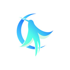 Blue Bird logo. Vector bird icon on white background. Logo birds with wings, hummingbirds.