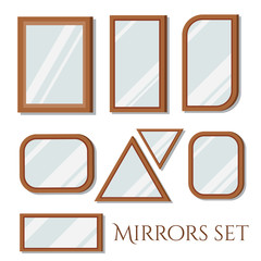 Flat design wall wooden frames mirrors rectangular and triangular shapes set