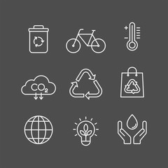 Ecology flat vector icons set. Ecology, energy, recycle flat vector icons