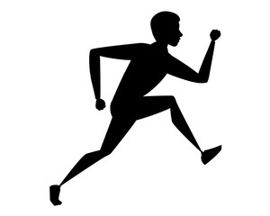 Black silhouette businessman is running cartoon character design flat vector illustration isolated on white background