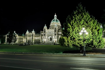 Victoria Parliament building at night.