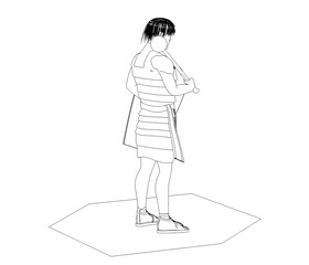 warrior character, contour visualization, 3D illustration, sketch, outline