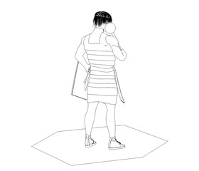 warrior character, contour visualization, 3D illustration, sketch, outline