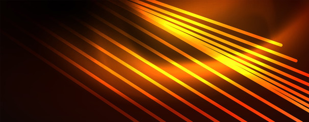 Shiny color neon light with lines, abstract wallpaper, shiny motion, magic space light. Techno abstract background