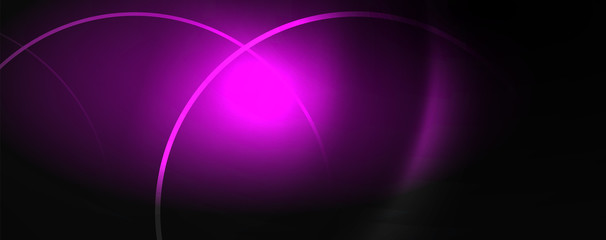 Dark abstract background with bright color neon lights and lines. Glowing background