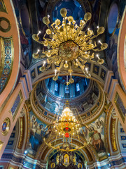 Fototapeta na wymiar IRKUTSK, RUSSIA - JUNE 16, 2018: The interior of the Church of Our Lady of Kazan.
