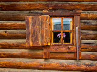 Close up of traditional Siberian wooden house in Taltsy Architectural-Ethnographic Museum, Irkutsk, Siberia, Russia