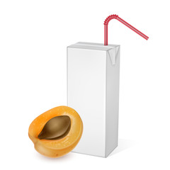 The carton packages of apricot juice, isolated on light background. carton packages, White pack Mockup, Realistic template of vector illustration