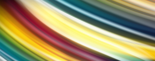 Obraz premium Modern rainbow liquid color flow colorful poster. Wave Liquid shape in black color background. Abstract composition