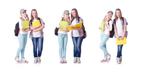 Obraz premium Pair of young students on white