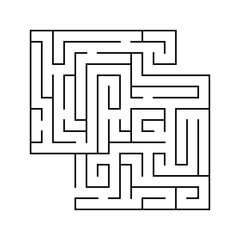 Isolated black maze, labyrinth beginning complexity on white background.