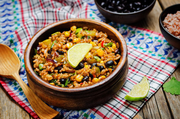 Black beans pepper cilantro zucchini  lime brown rice