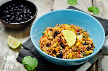 Black beans pepper cilantro zucchini  lime brown rice