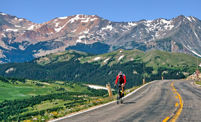 Cyclist on Trail Ridge Road in Colorado's Rocky  Mountain National Park