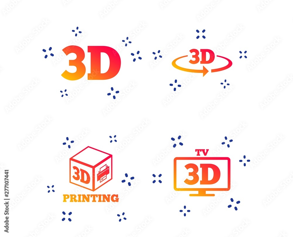Aufkleber 3d technology icons. printer, rotation arrow sign symbols. print cube. random dynamic shapes. gradie