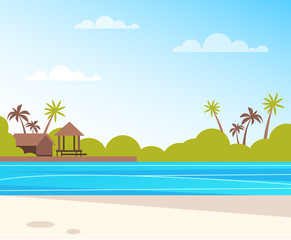 Fototapeta na wymiar Empty Island beach. Summer time travel vacation concept. Vector flat cartoon graphic design isolated illustration