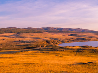 Magical sunset on the Olkhon Island, Lake Baikal, Siberia, Russia