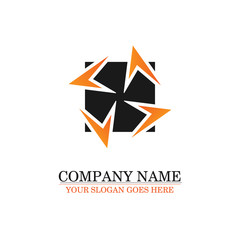 Vector square logo. Black square with orange arrows. Vector element for corporate design. Modern style logo.