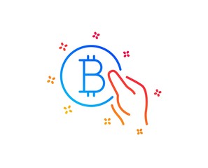 Bitcoin pay line icon. Cryptocurrency coin sign. Crypto money symbol. Gradient design elements. Linear bitcoin pay icon. Random shapes. Vector