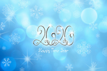 2020 Happy New Year banner illustration with silver numbers and lettering
