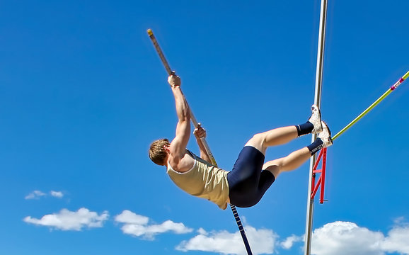 College Pole Vaulter At A Track Meet