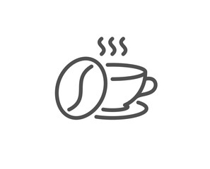 Coffee cup with beans line icon. Hot cappuccino sign. Tea drink mug symbol. Quality design element. Linear style coffee cup icon. Editable stroke. Vector
