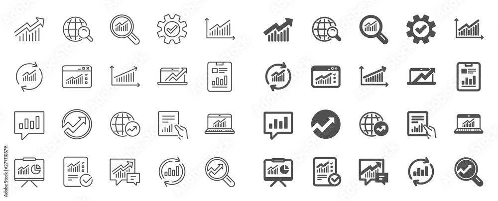 Poster analytics, statistics line icons. set of chart, report document and graph icons. data analytics, pre