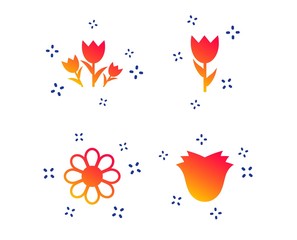 Flowers icons. Bouquet of roses symbol. Flower with petals and leaves. Random dynamic shapes. Gradient flower icon. Vector