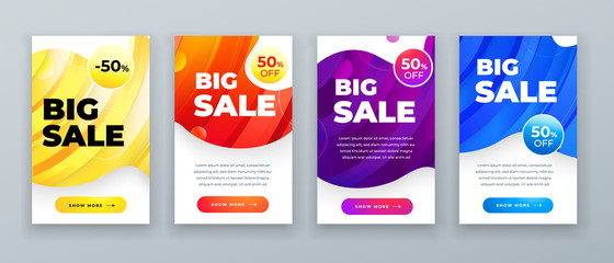 Set of dynamic modern fluid sale banner for social media stories, web page, mobile phone. Sale banner template design special offer set. Eps10 vector.