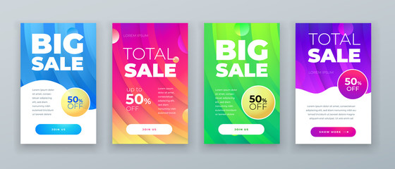 Set of dynamic modern fluid sale banner for social media stories, web page, mobile phone. Sale banner template design special offer set. Eps10 vector.