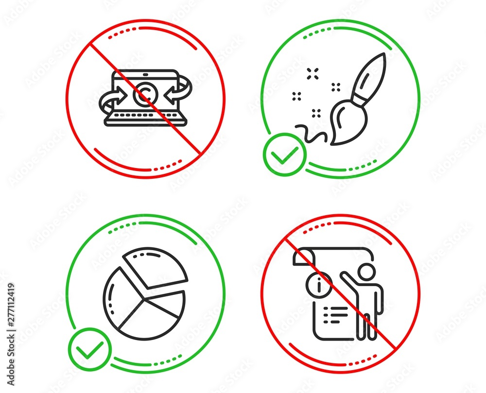 Poster do or stop. paint brush, pie chart and copywriting notebook icons simple set. manual doc sign. creat