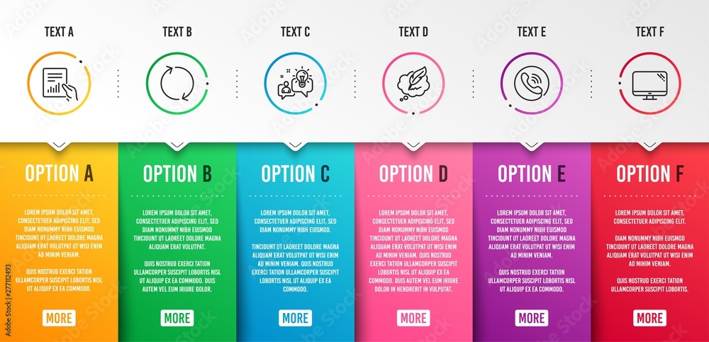 Poster document, copyright chat and call center icons simple set. idea, refresh and computer signs. file wi