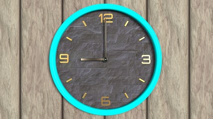 3d illustration of round shape clock on the wooden wall. 