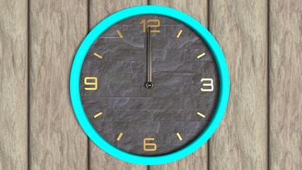 3d illustration of round shape clock on the wooden wall. 
