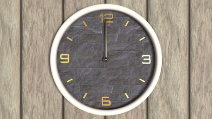 3d illustration of round shape clock on the wooden wall. 