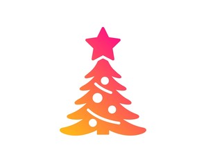 Christmas tree present icon. New year spruce sign. Fir-tree symbol. Classic flat style. Gradient christmas tree icon. Vector