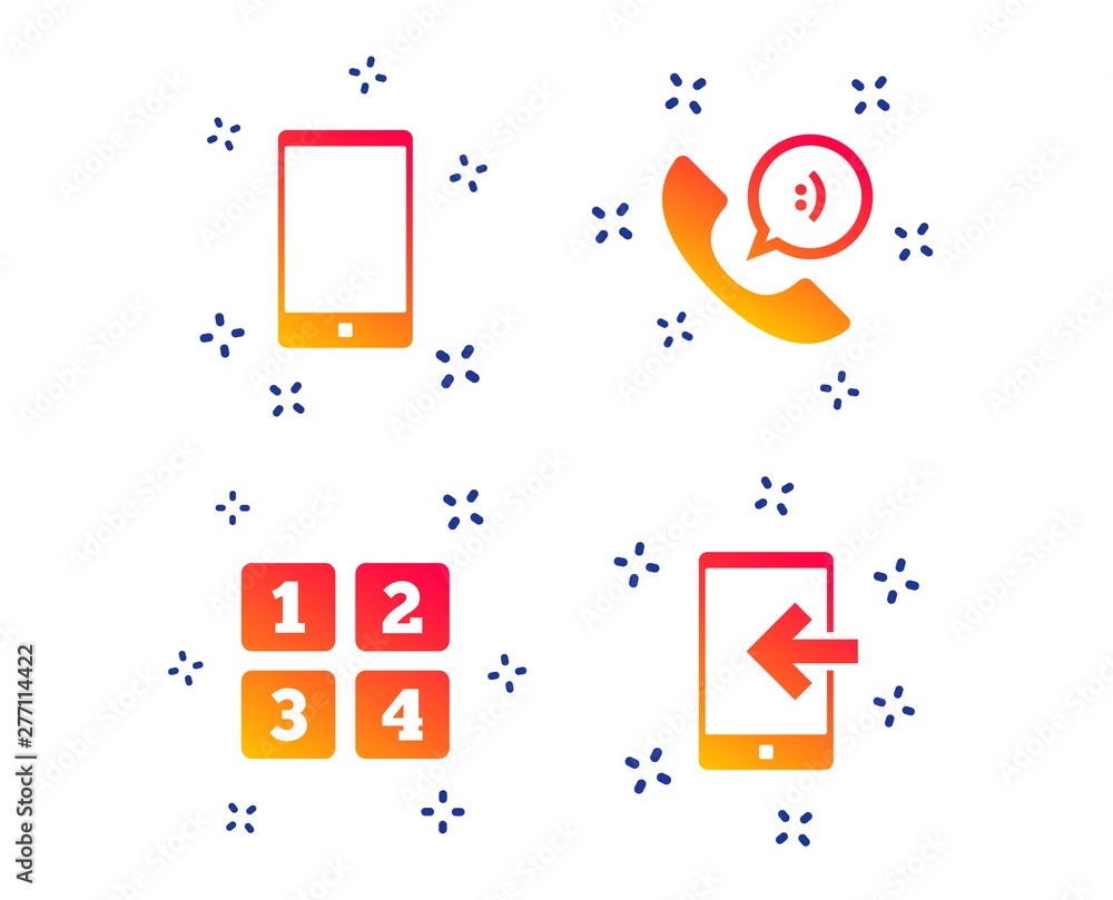 Poster phone icons. smartphone incoming call sign. call center support symbol. cellphone keyboard symbol. r