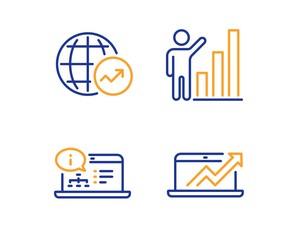 Graph chart, Online documentation and World statistics icons simple set. Sales diagram sign. Growth report, Web engineering, Global report. Sale growth chart. Science set. Linear graph chart icon